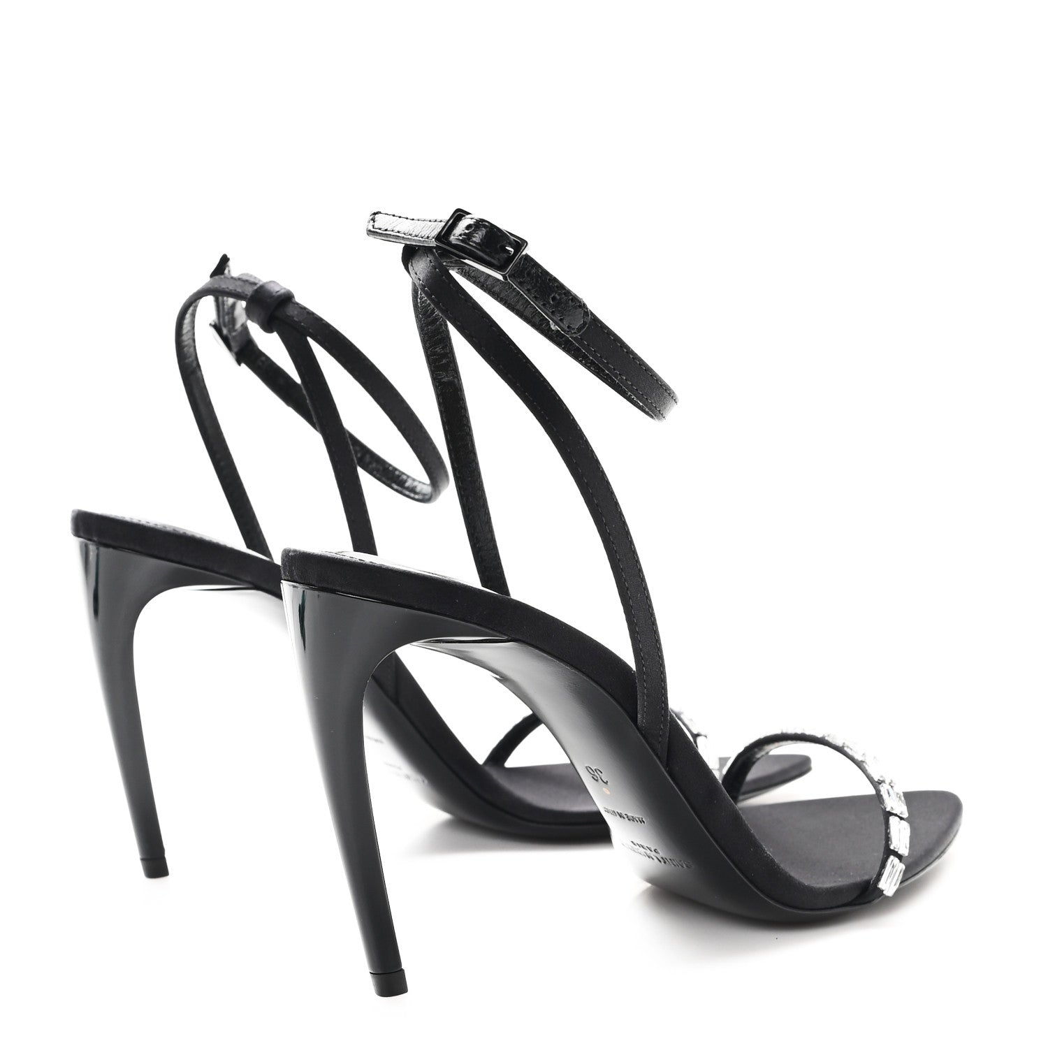 CREPE SATIN CRYSTAL NEW NUIT 90 ANKLE STRAP SANDALS BLACK