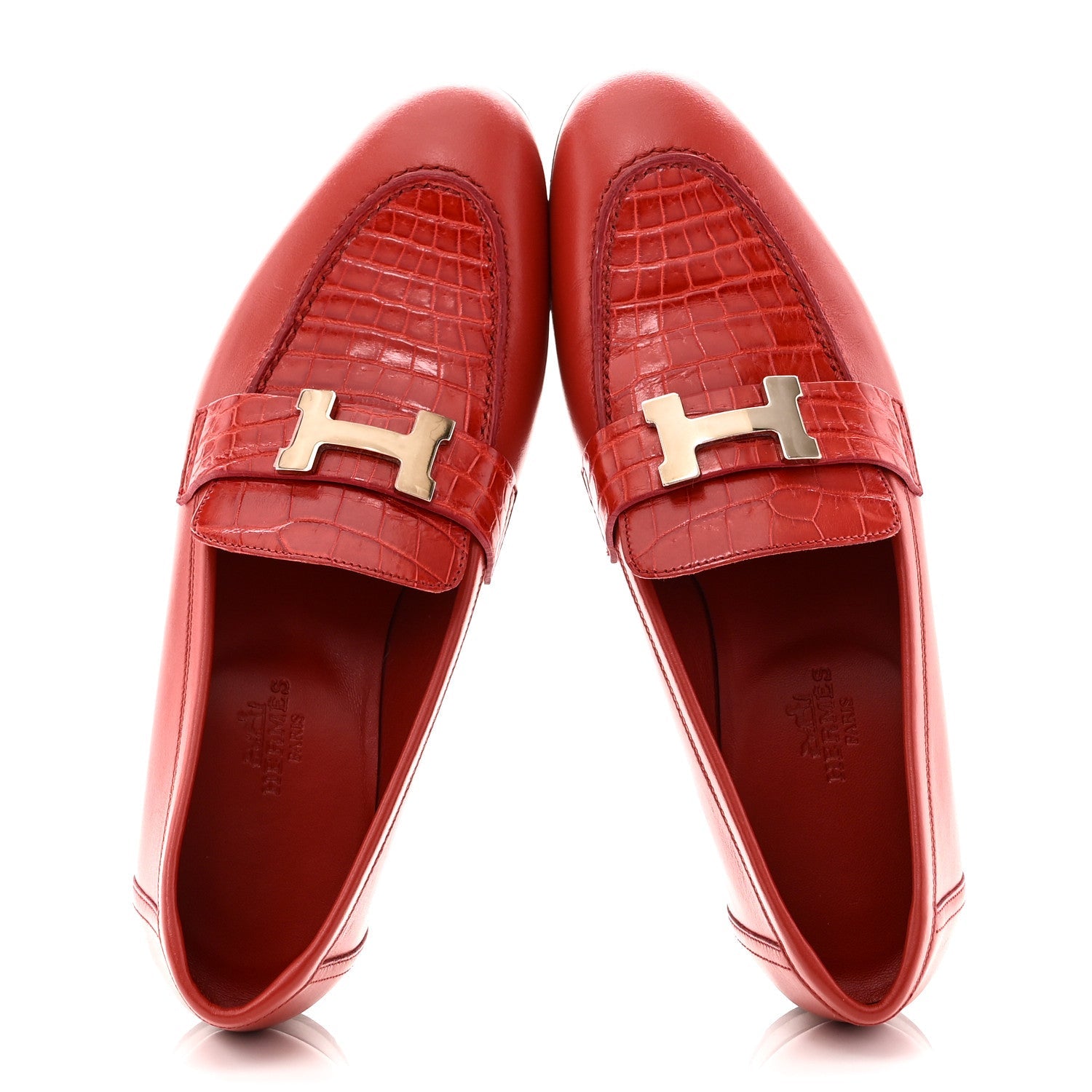 CALFSKIN MATTE CROCODILE WOMENS PARIS LOAFERS ORANGE SOLAIRE