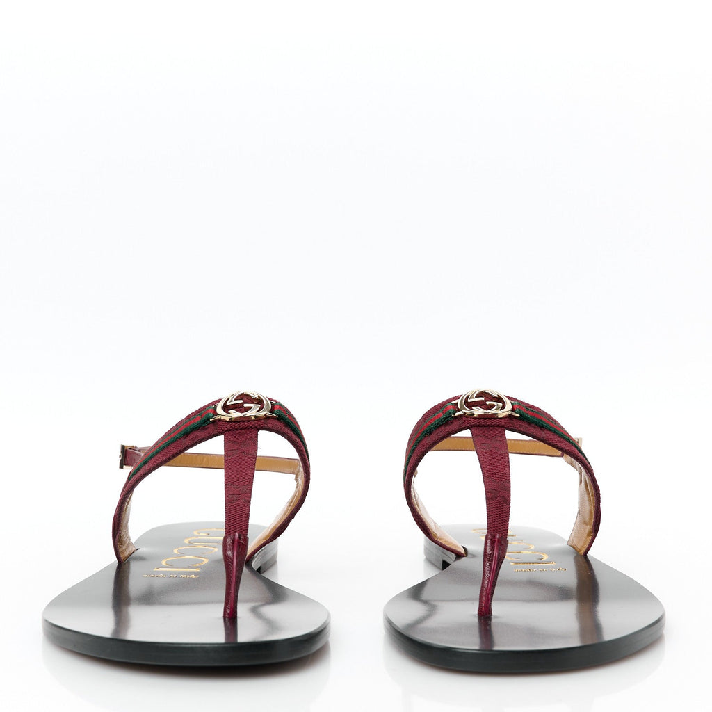 NEW CANVAS GG MALAGA KID WEB INTERLOCKING G WOMENS THONG SANDALS ROSSO ANCORA