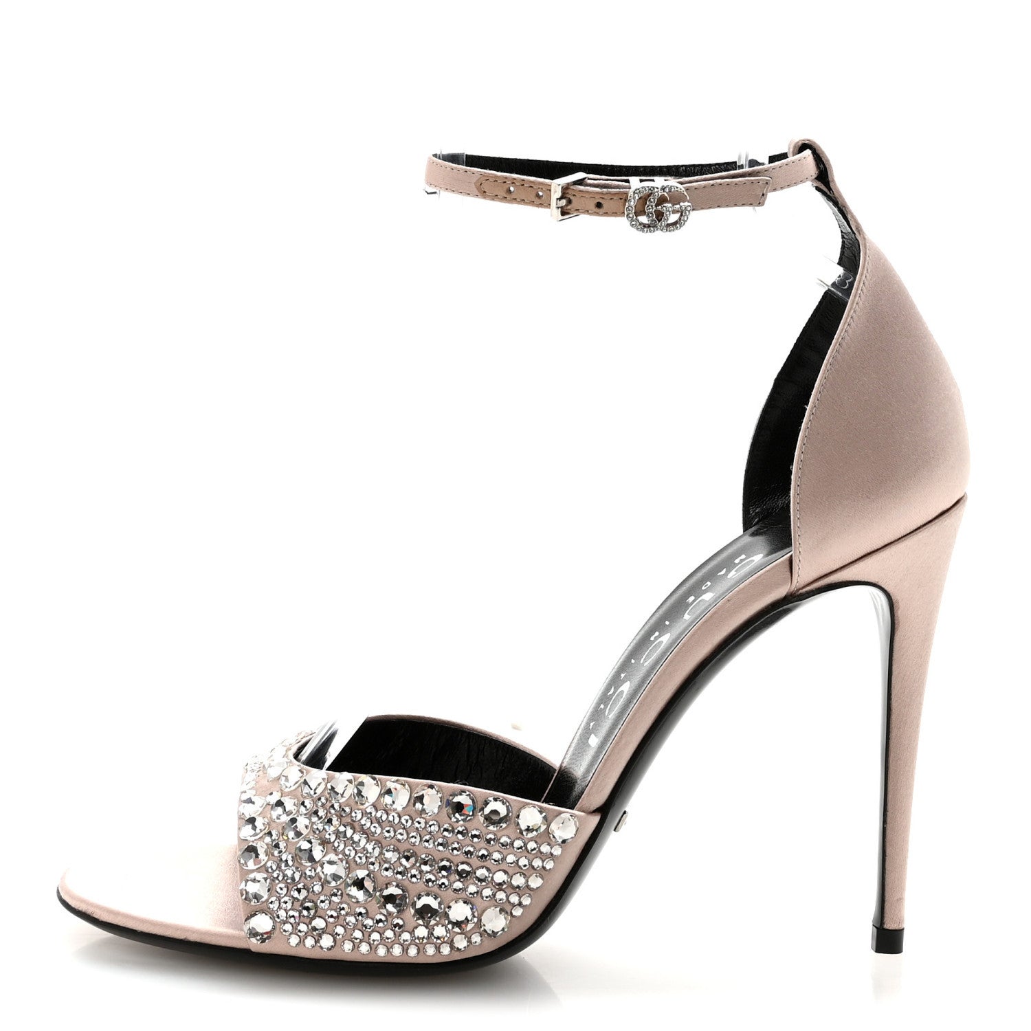 SATIN CRYSTAL ANKLE STRAP SANDAL PUMPS SKIN ROSE