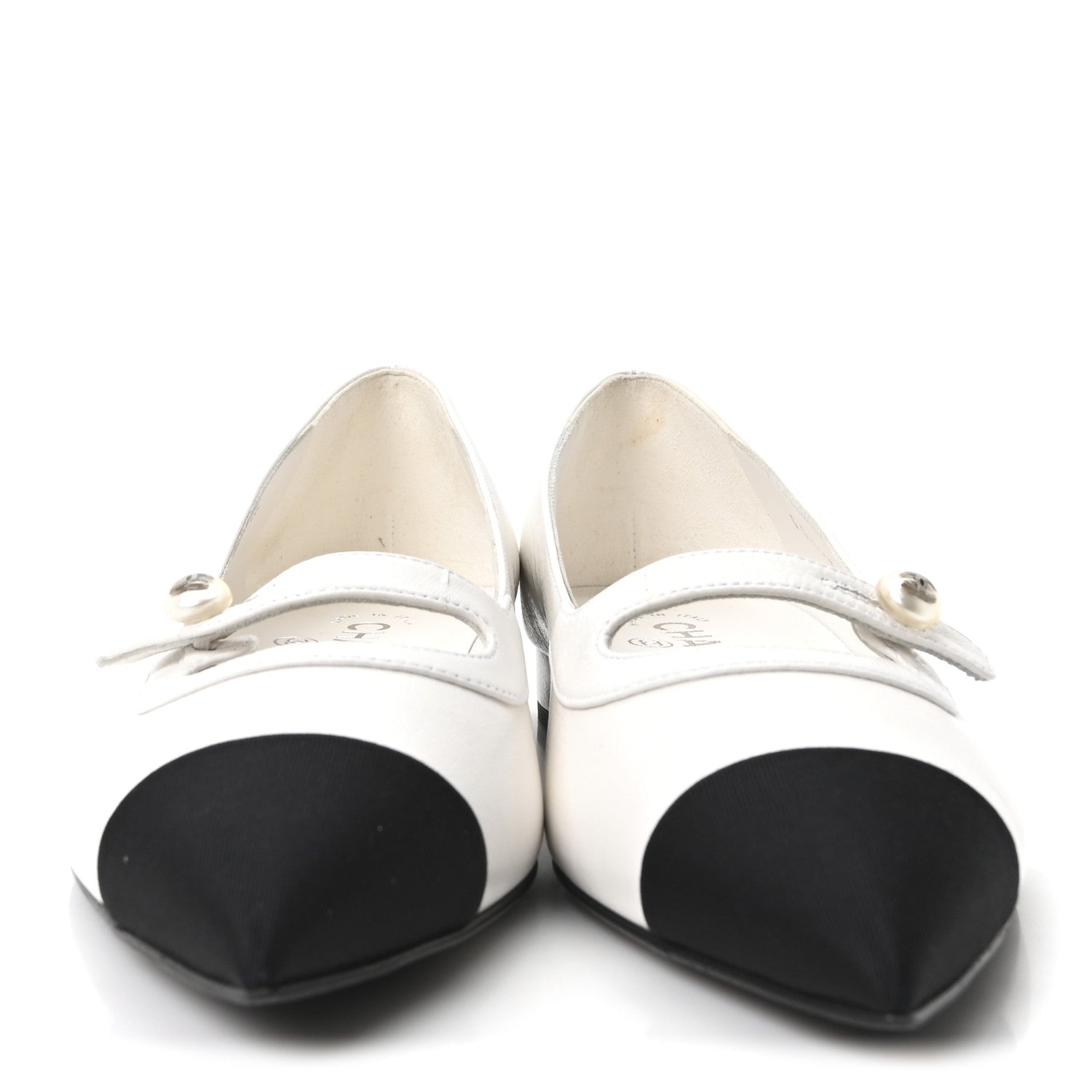 SHINY LAMBSKIN GROSGRAIN PEARL MARY JANES FLATS WHITE BLACK