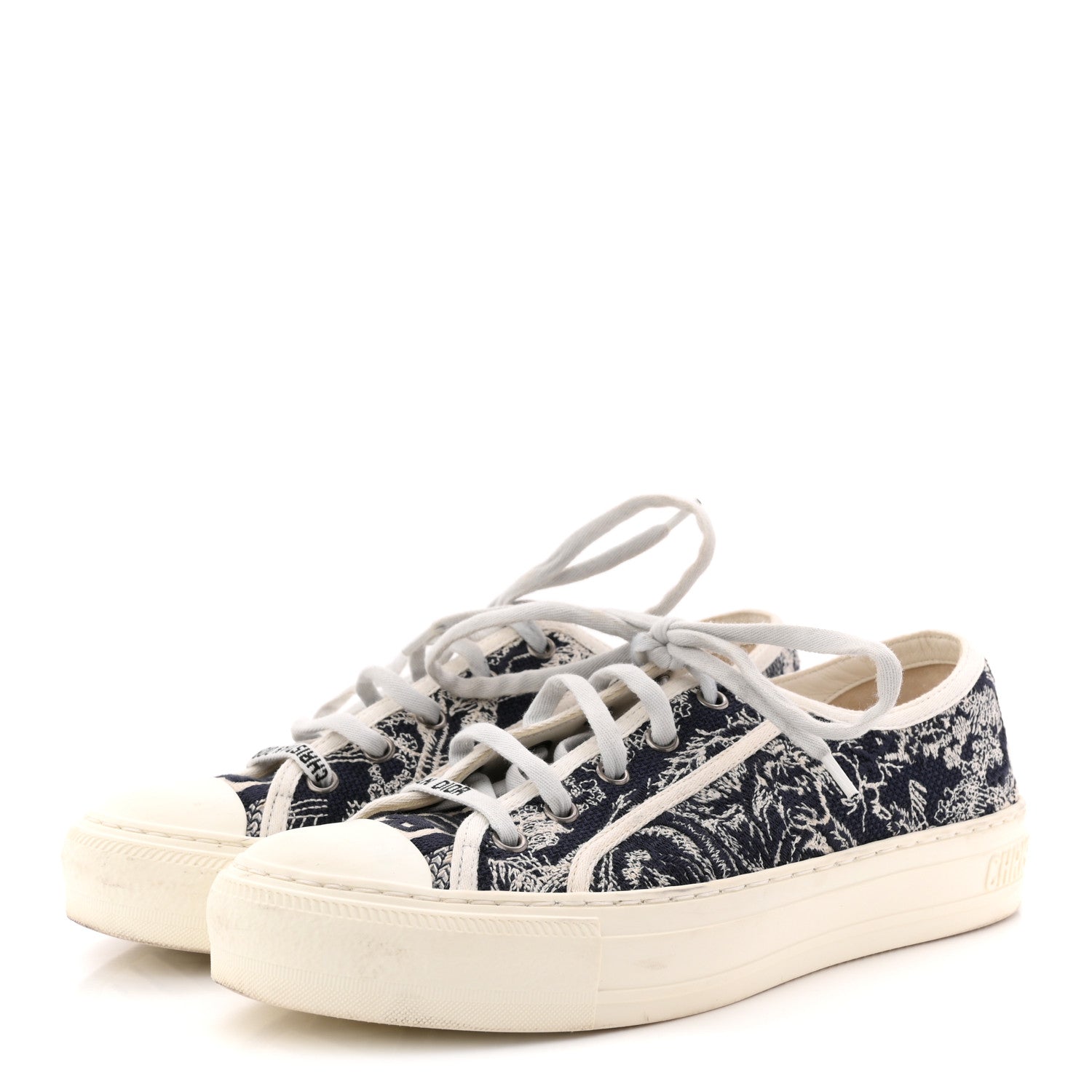 CANVAS TOILE DE JOUY EMBROIDERED WOMENS WALK'N'DIOR LOW TOP SNEAKERS BLUE OFF-WHITE