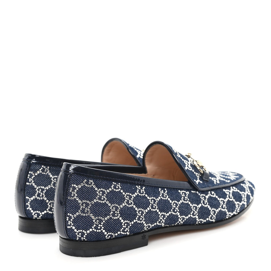 NEW DENIM CRYSTAL GG MONOGRAM WOMENS 1953 HORSEBIT JORDAAN LOAFER BLUE
