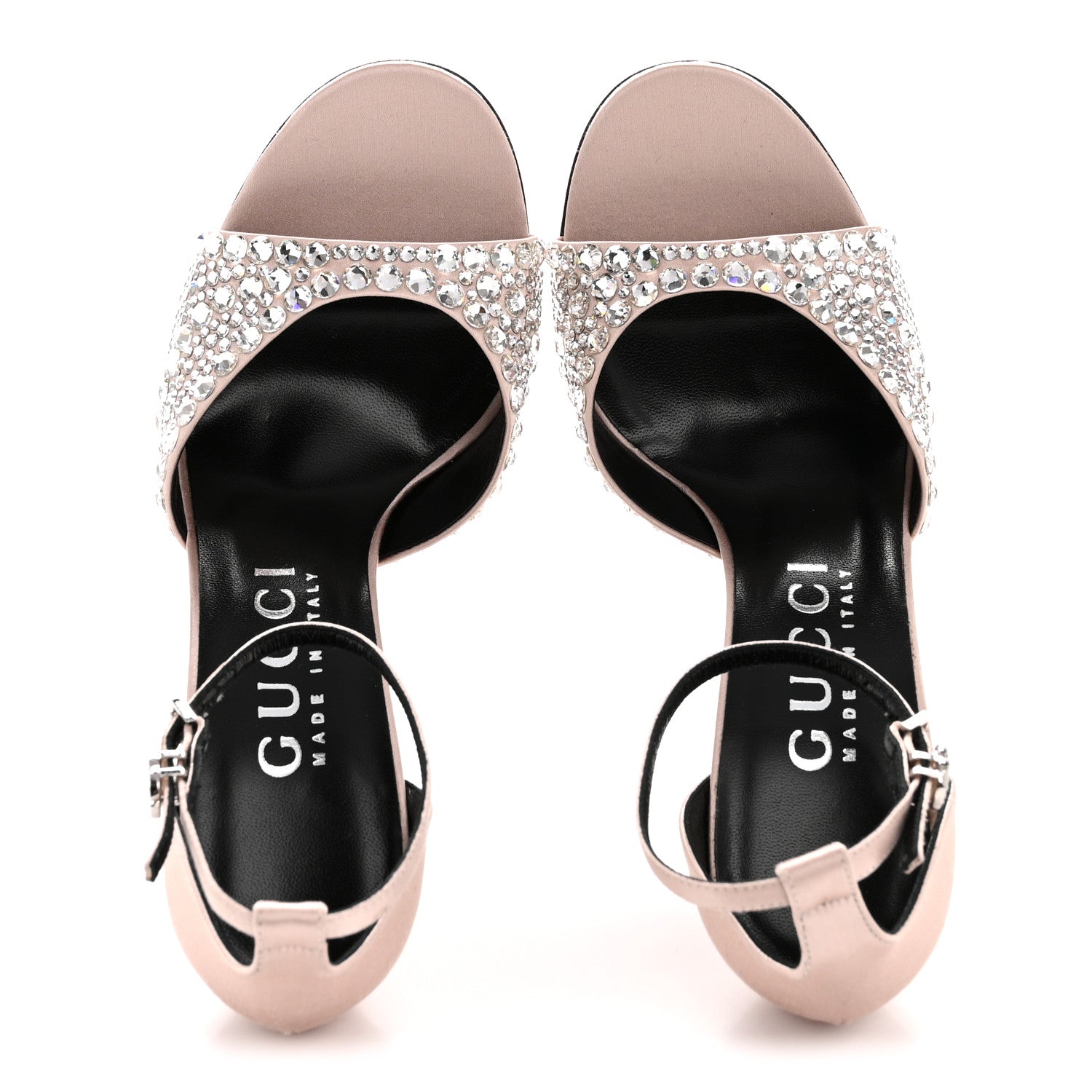 SATIN CRYSTAL ANKLE STRAP SANDAL PUMPS SKIN ROSE