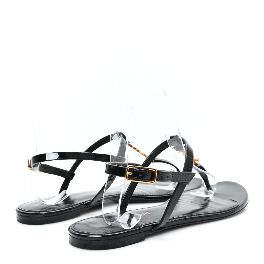 PATENT CALFSKIN CASSANDRA MONOGRAM SANDALS BLACK