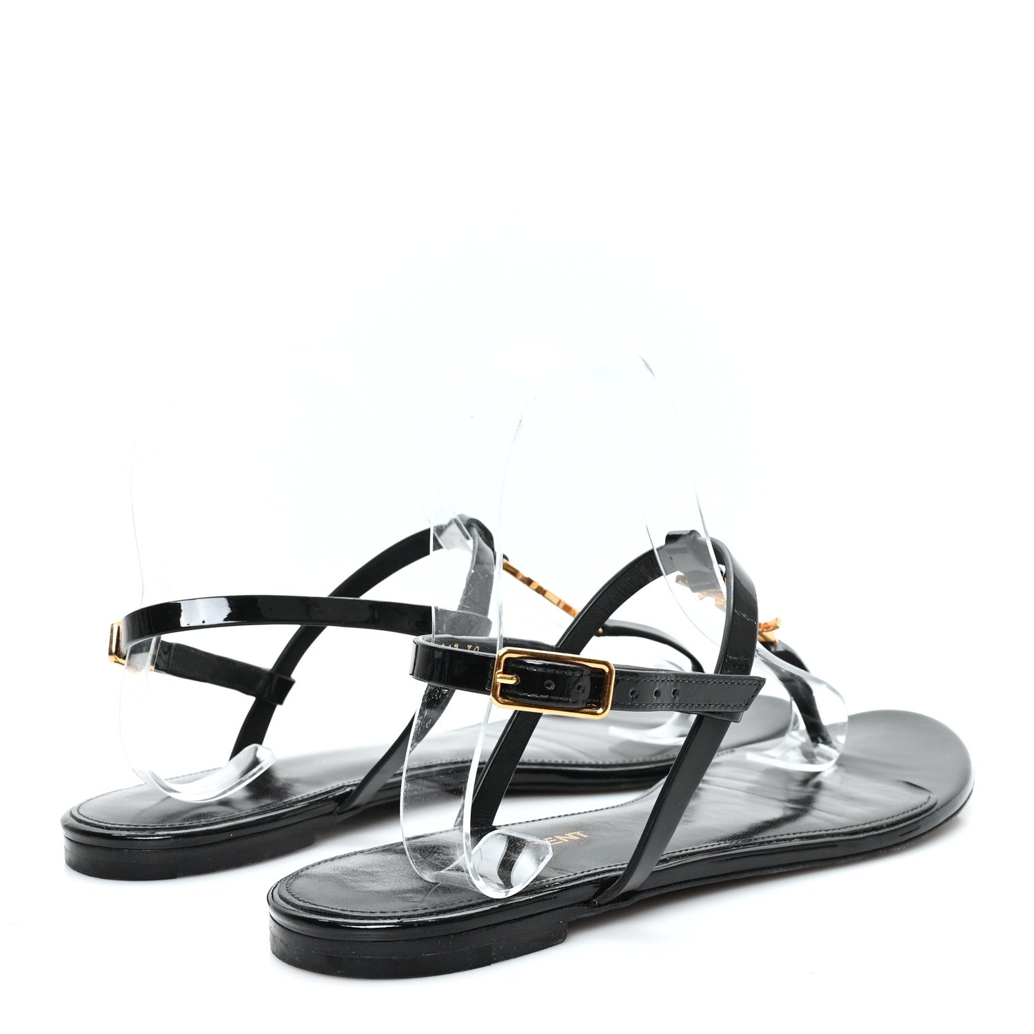 PATENT CALFSKIN CASSANDRA MONOGRAM SANDALS BLACK
