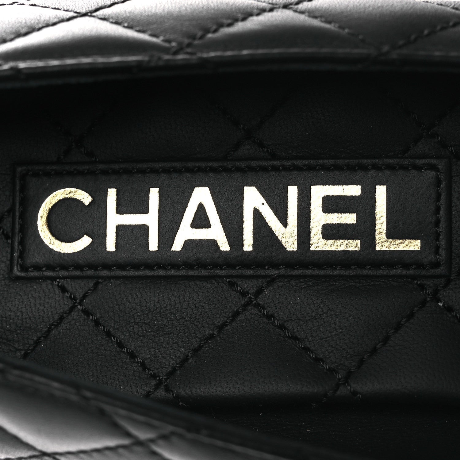 CALFSKIN LAMBSKIN QUILTED CC CAP TOE BALLERINA FLATS BLACK