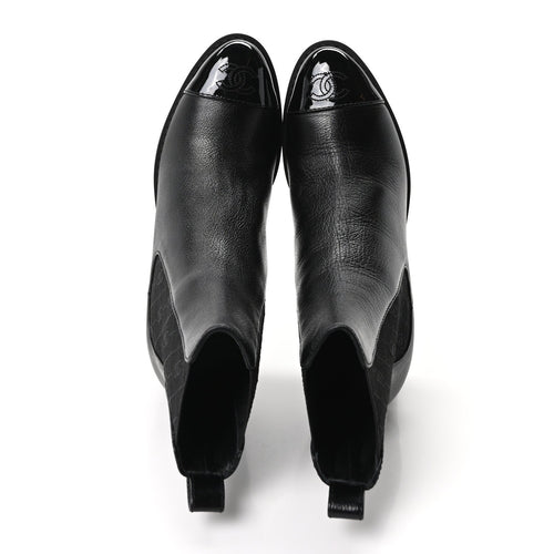 CALFSKIN PATENT CAP TOE CC SHORT BOOTS BLACK