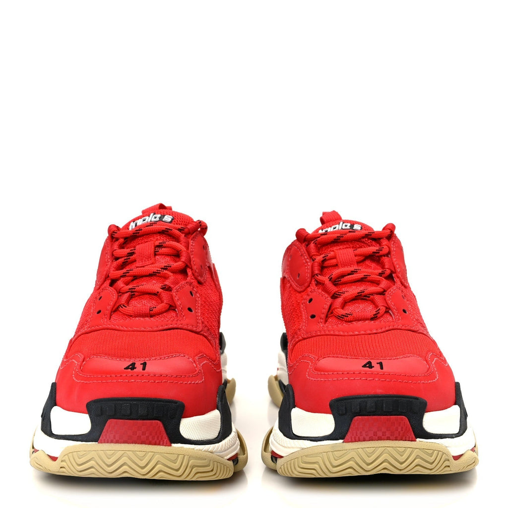 WASHED EFFECT FABRIC MESH MENS TRIPLE S SNEAKERS RED BLACK