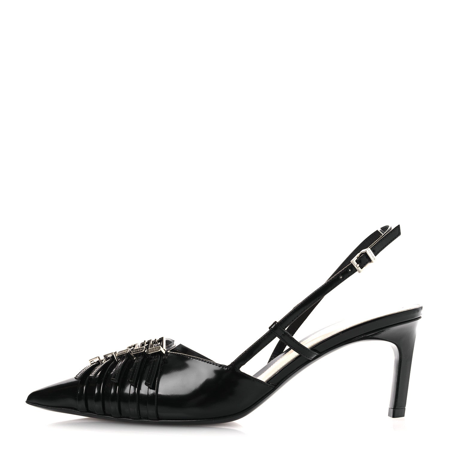PATENT REGENT CALFSKIN WALMA 65 BUCKLE SLINGBACK PUMPS BLACK