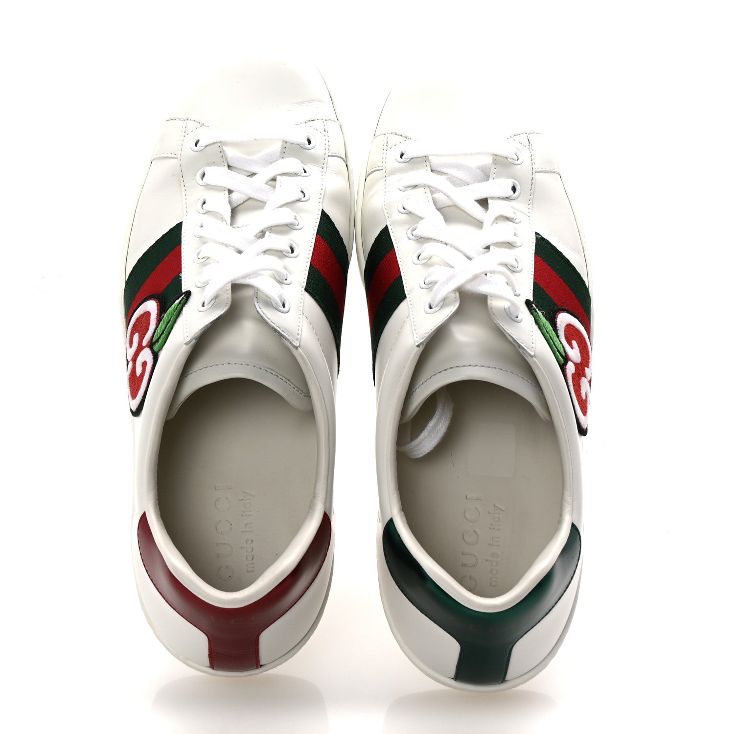 CALFSKIN WEB GG APPLE EMBROIDERED ACE SNEAKERS WHITE