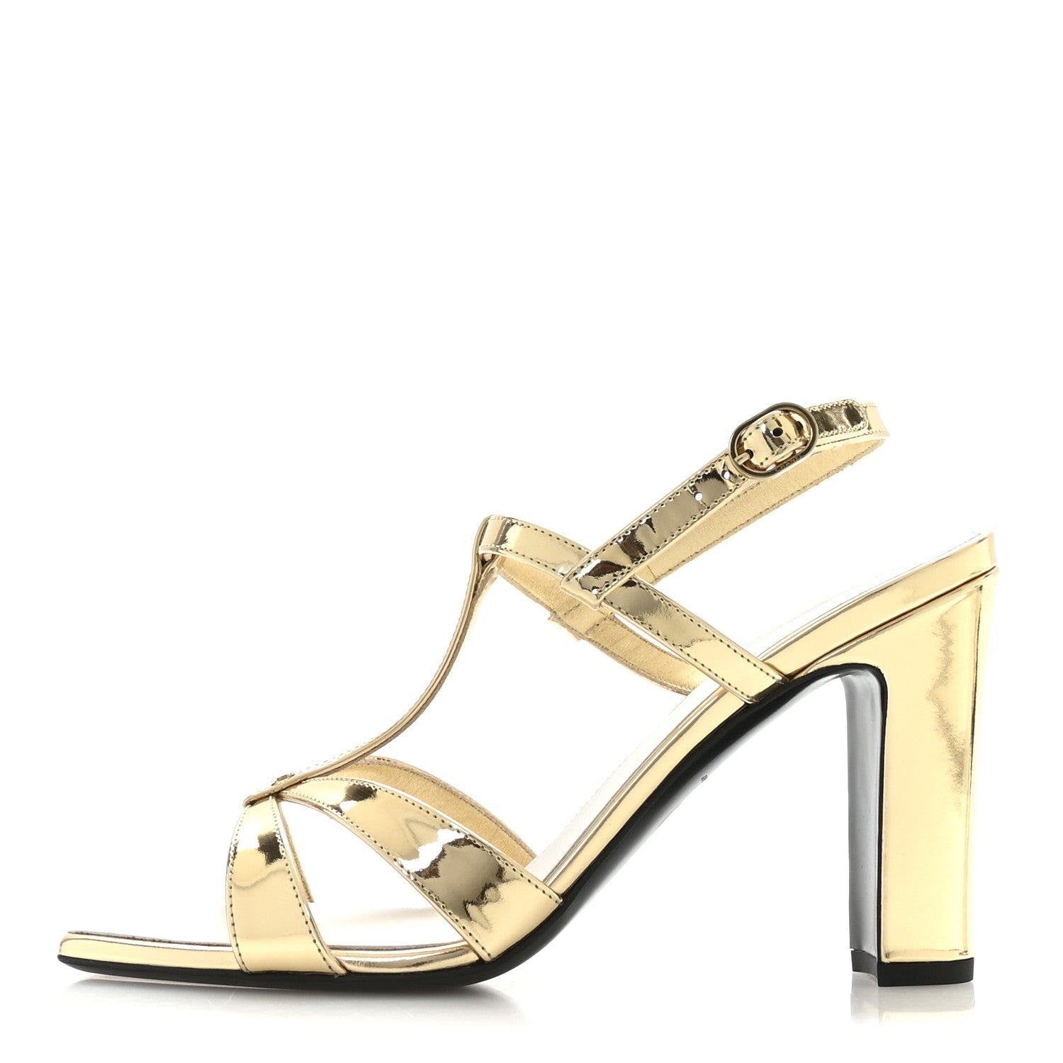 LAMINATED CALFSKIN BLOCK HEEL SANDALS GOLD
