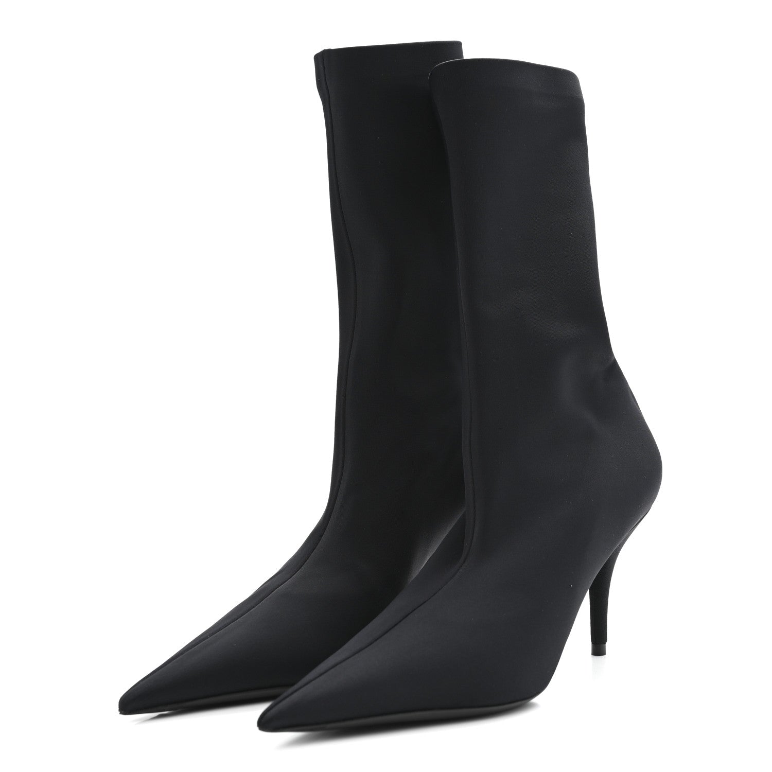 MATTE SPANDEX EXTREME POINTED TOE KNIFE 80MM ANKLE BOOTS BLACK
