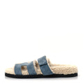 SUEDE GOATSKIN WOOLSKIN WOMENS CHYPRE SANDALS BLEU PINEDE ECRU