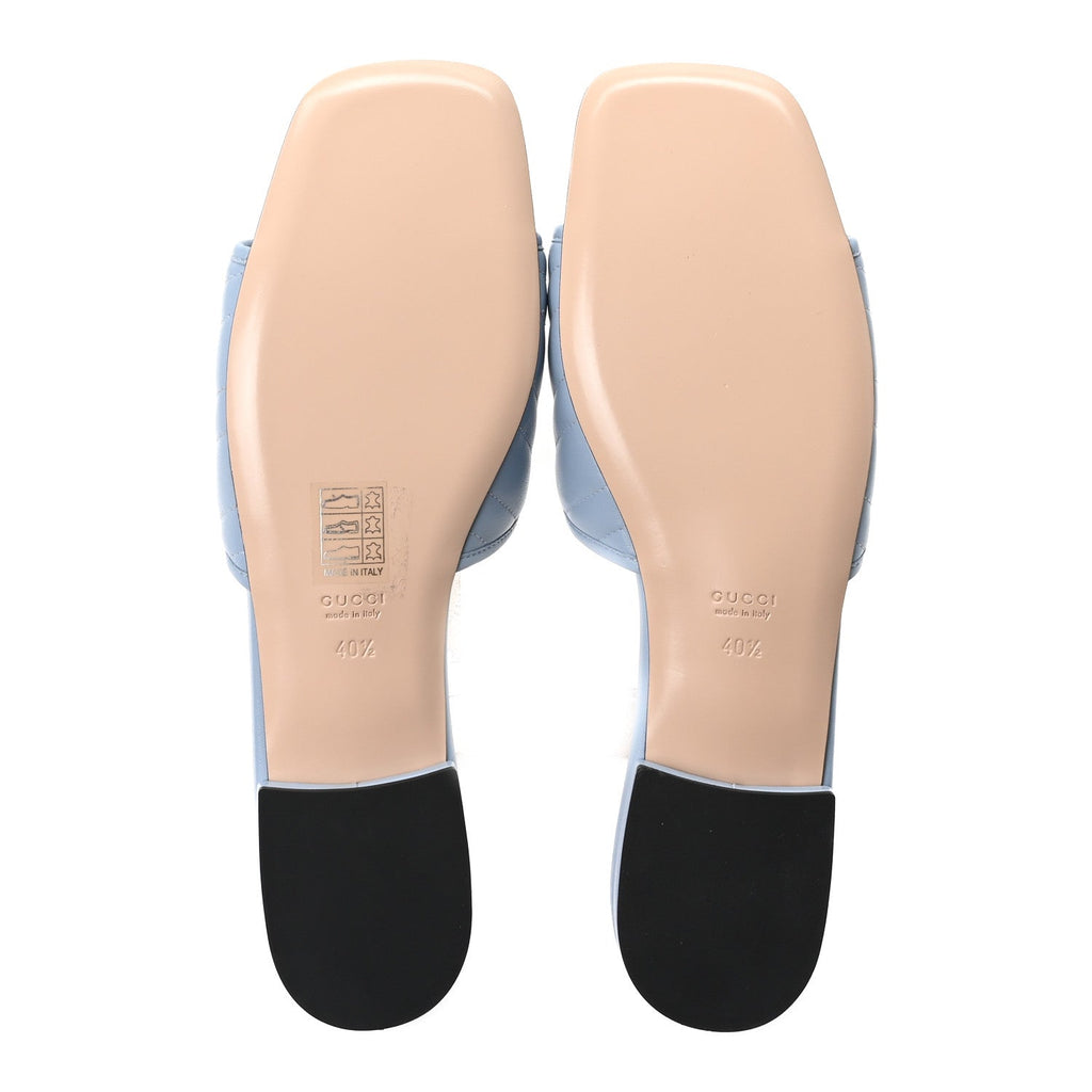 NAPPA MATELASSE GG MARMONT FLAT SLIDE SANDALS PORCELAIN LIGHT BLUE