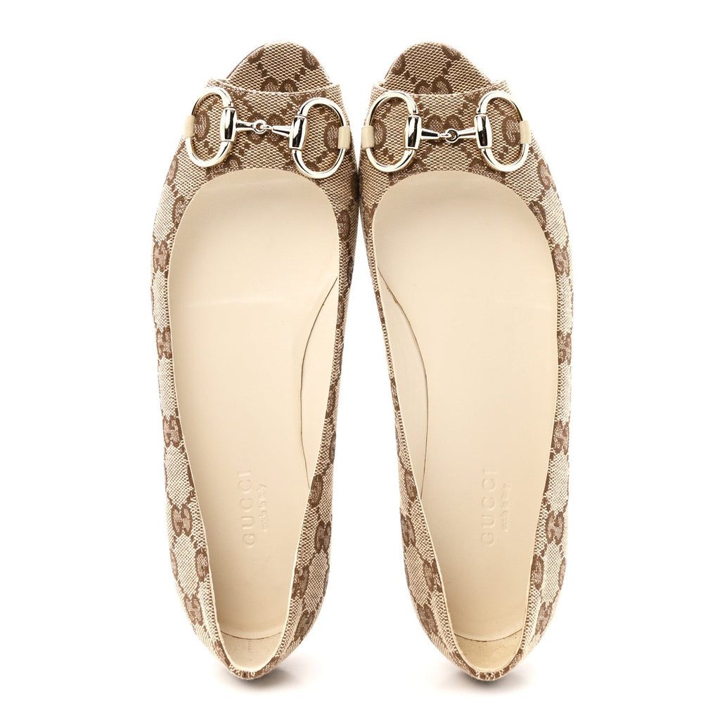 MONOGRAM MIRO SOFT CALFSKIN WOMENS HORSEBIT PEEP TOE FLATS BEIGE EBONY MYSTIC WHITE