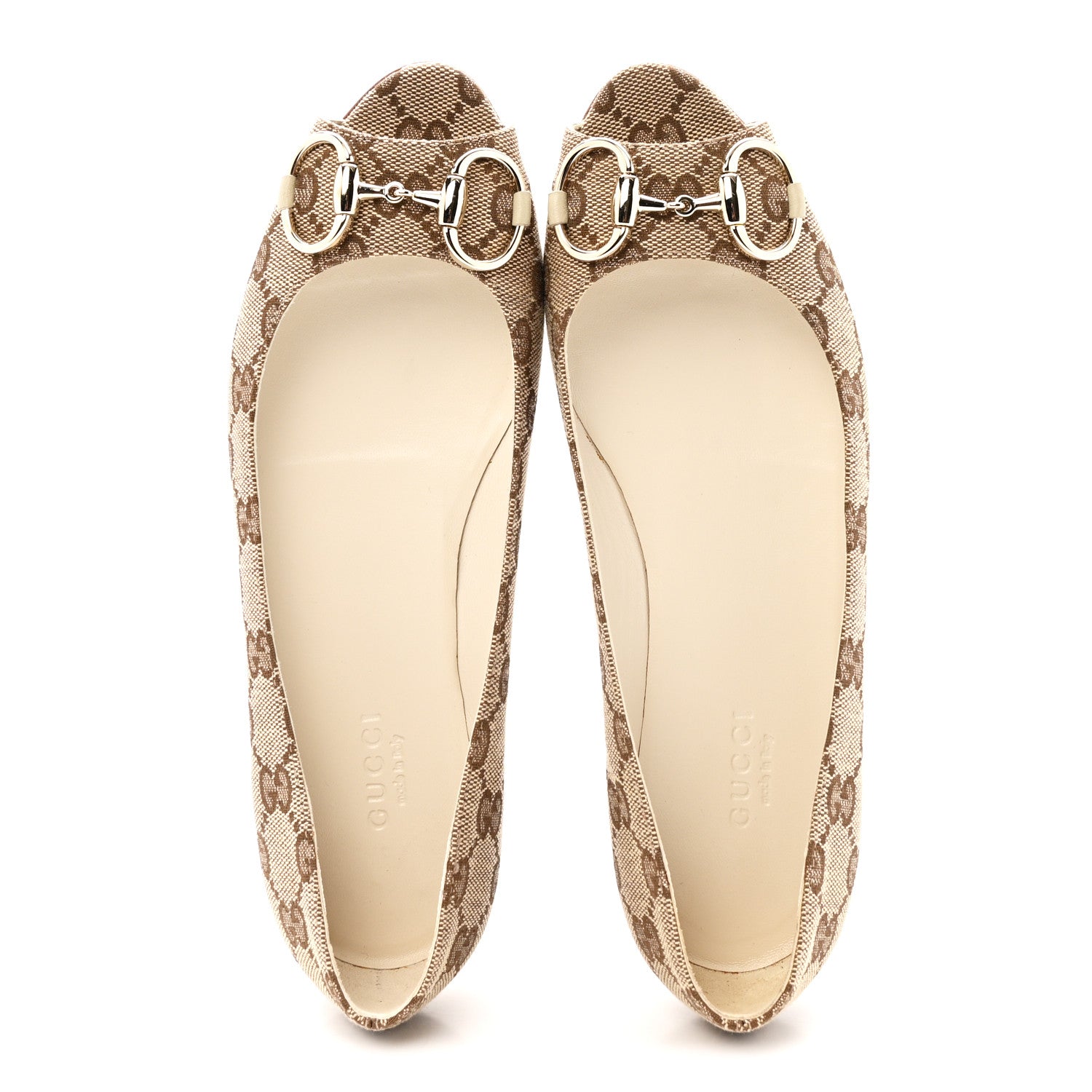 MONOGRAM MIRO SOFT CALFSKIN WOMENS HORSEBIT PEEP TOE FLATS BEIGE EBONY MYSTIC WHITE