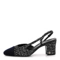 TWEED SEQUIN CAP TOE CC SLINGBACK PUMPS BLACK WHITE SILVER