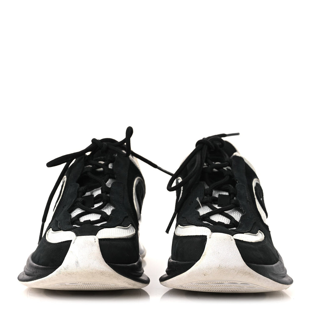 TECHNICAL KNIT FABRIC SUEDE CALFSKIN WOMENS GUCCI RUN SNEAKERS BLACK WHITE