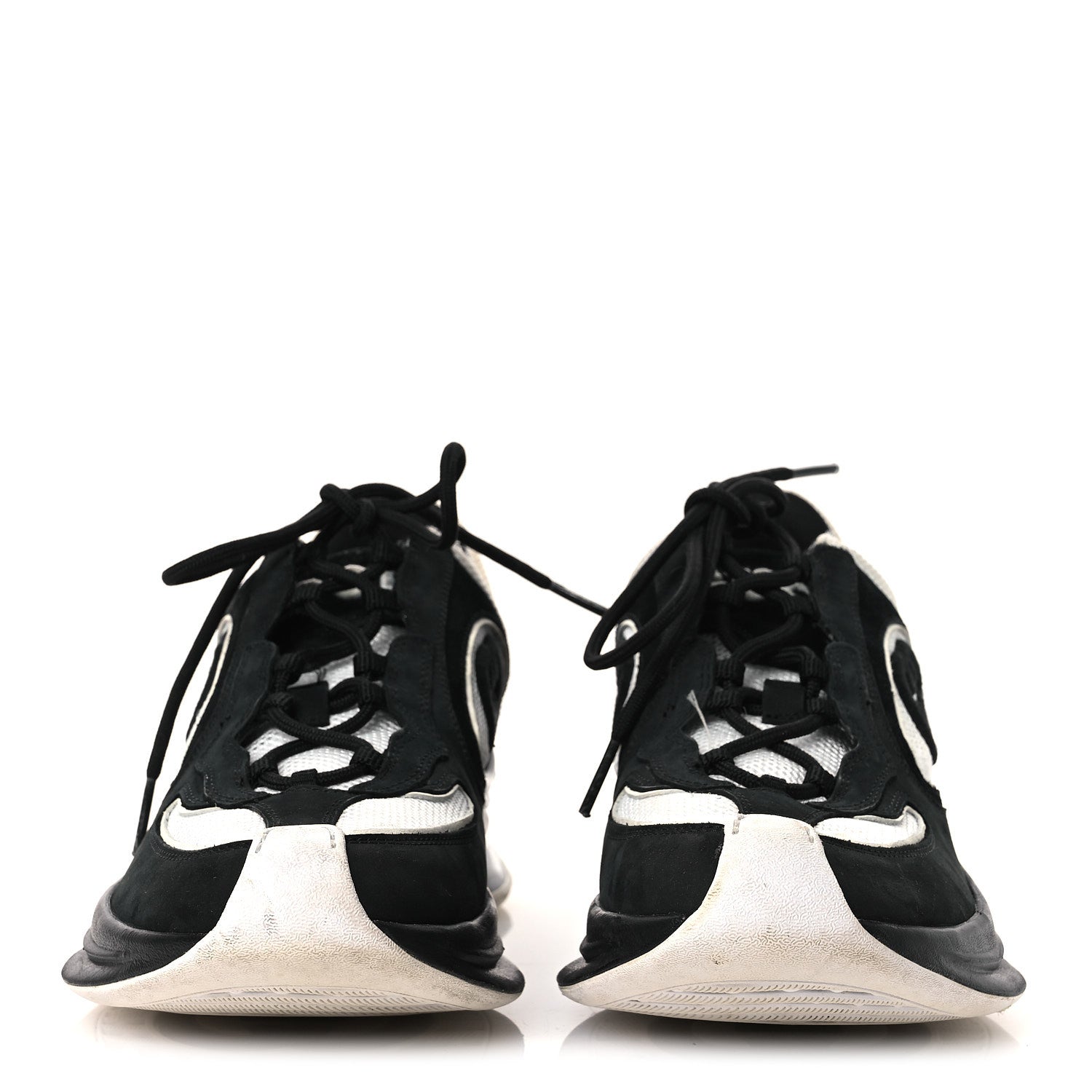 TECHNICAL KNIT FABRIC SUEDE CALFSKIN WOMENS GUCCI RUN SNEAKERS BLACK WHITE