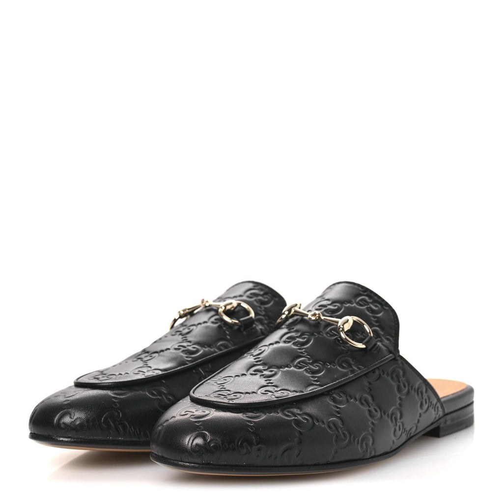GLAMOUR CALFSKIN GUCCISSIMA WOMENS PRINCETOWN SLIPPERS BLACK