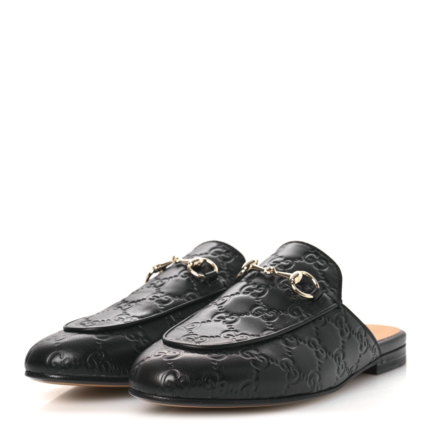 GLAMOUR CALFSKIN GUCCISSIMA WOMENS PRINCETOWN SLIPPERS BLACK