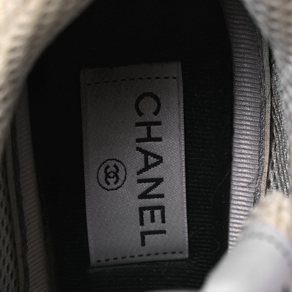 FABRIC LAMINATED CALFSKIN STRETCH CC WOMENS SNEAKERS WHITE GOLD SILVER
