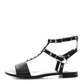 CALFSKIN STUDDED ANKLE STRAP SANDALS BLACK