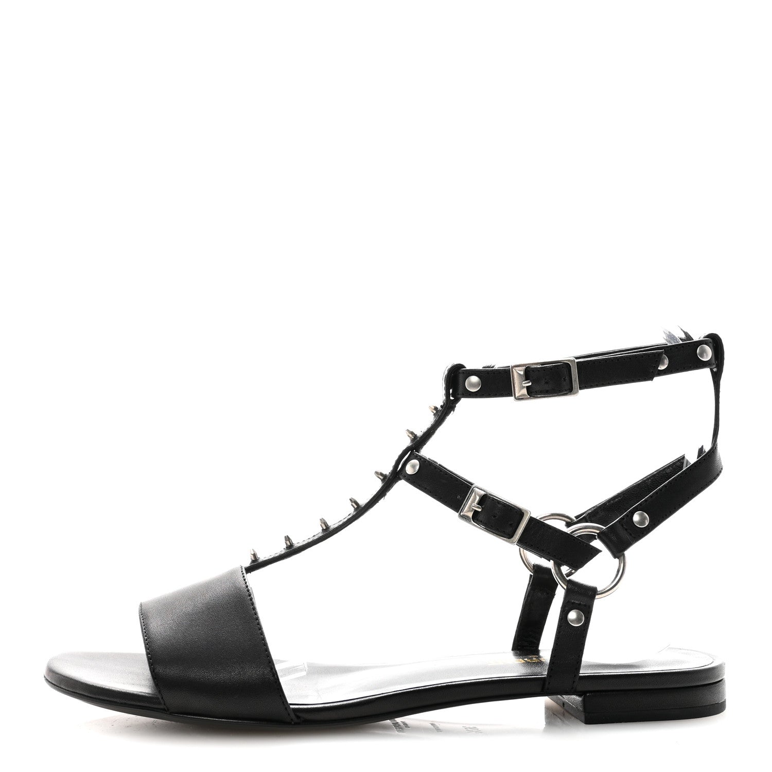 CALFSKIN STUDDED ANKLE STRAP SANDALS BLACK