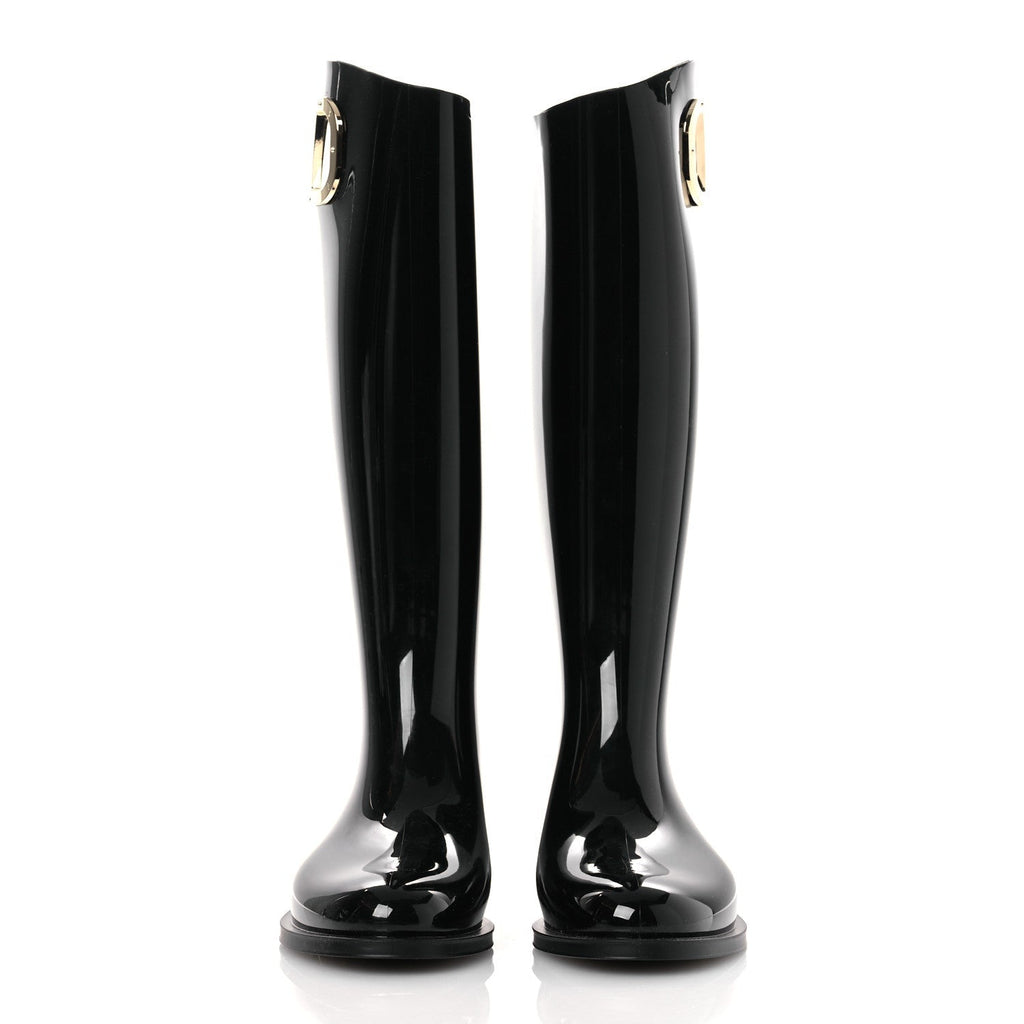 RUBBER VLOGO KNEE HIGH RAIN BOOTS BLACK