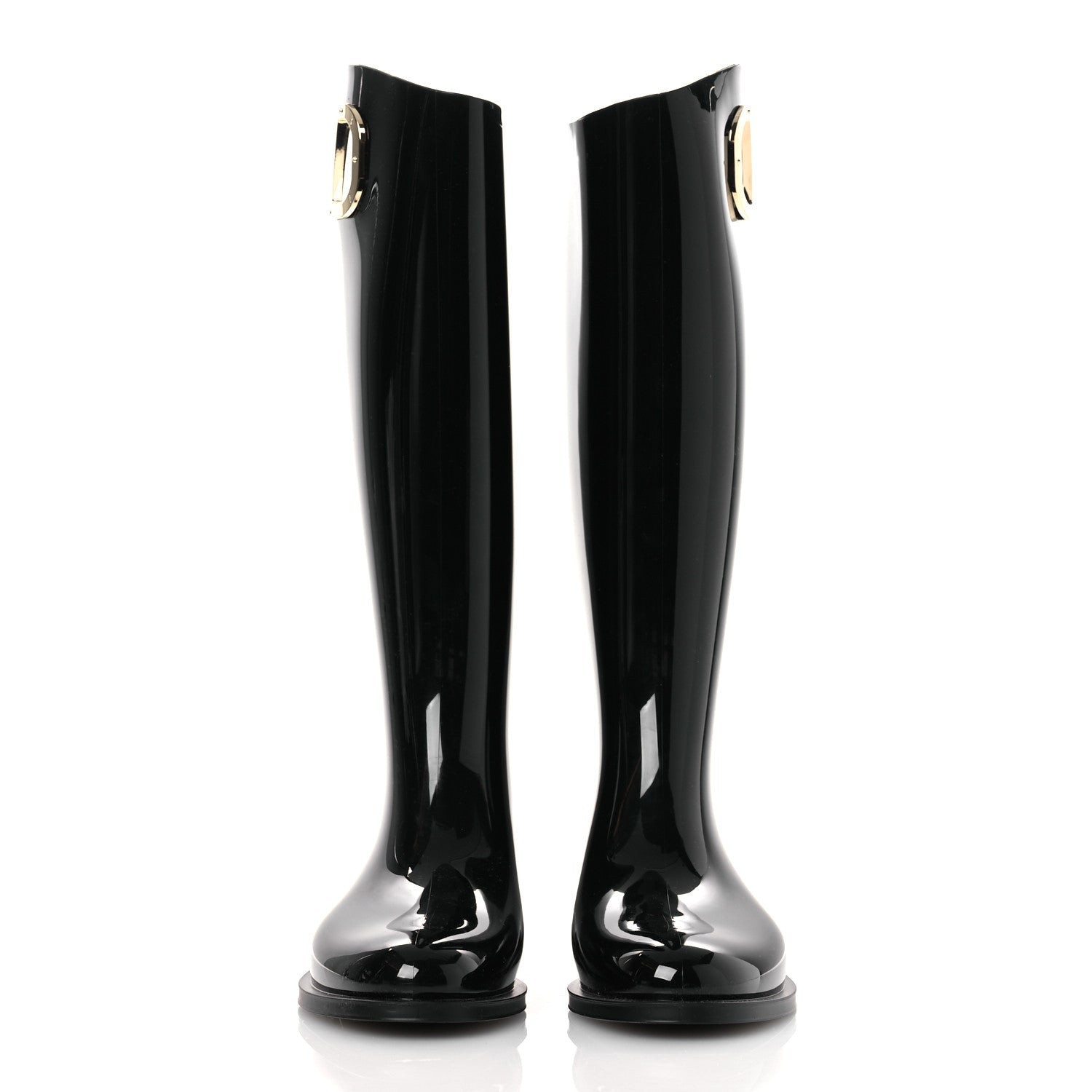 RUBBER VLOGO KNEE HIGH RAIN BOOTS BLACK