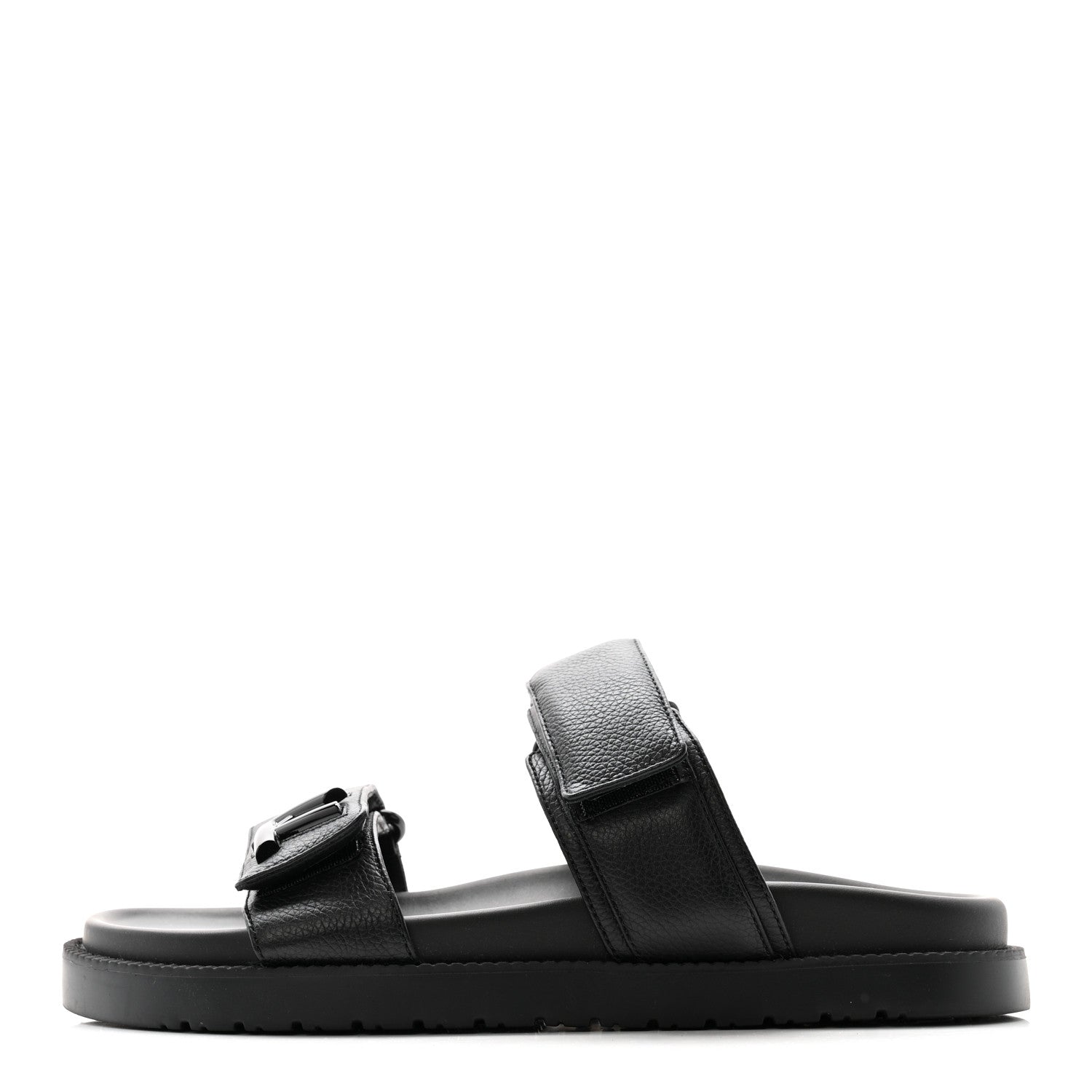 GRAINED CALFSKIN SUNSET COMFORT FLAT SANDALS BLACK