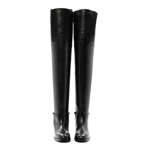 CALFSKIN SLIM HORSEBIT OVER THE KNEE HIGH BOOTS BLACK