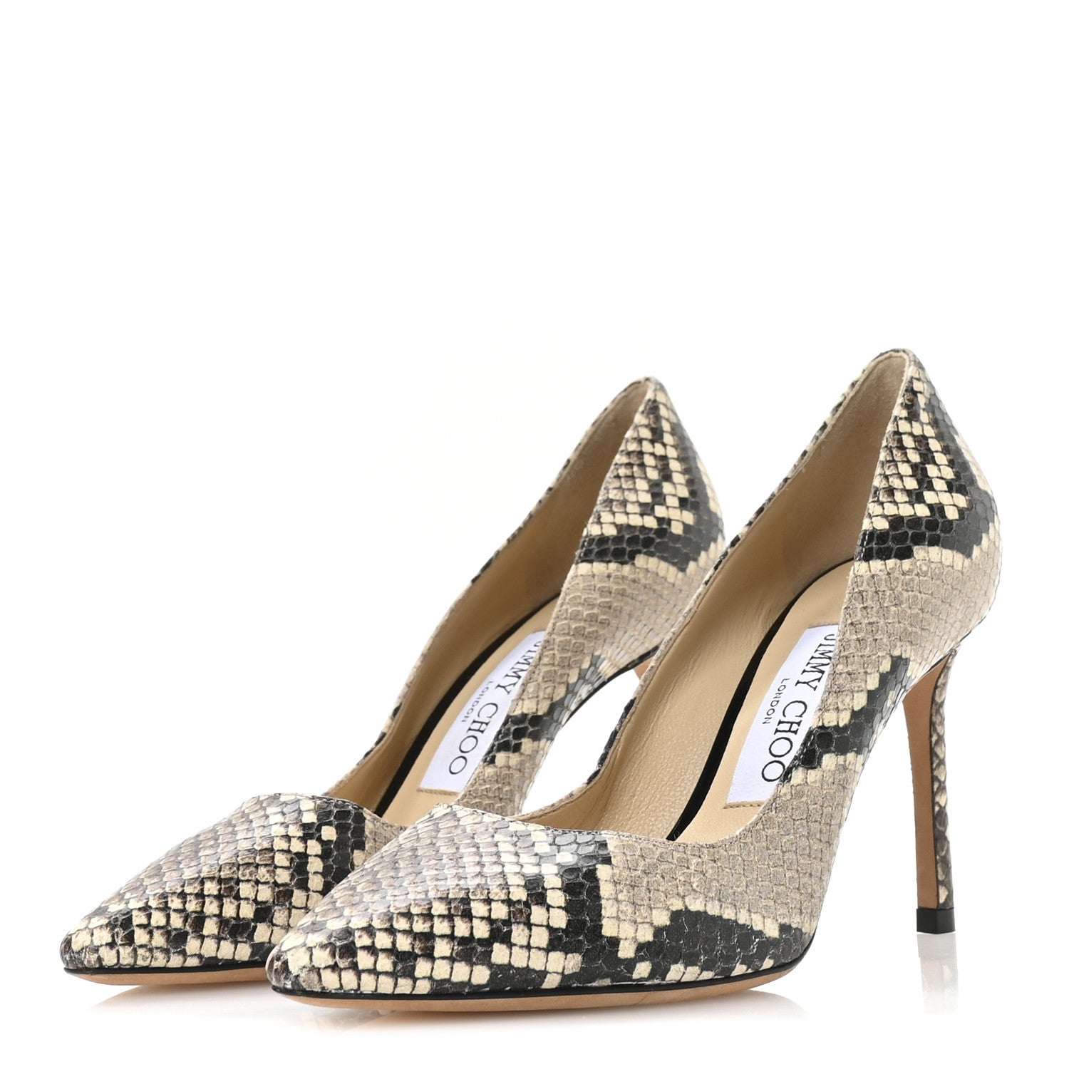 CALFSKIN SNAKESKIN EMBOSSED ROMY 85 PUMPS NATURAL