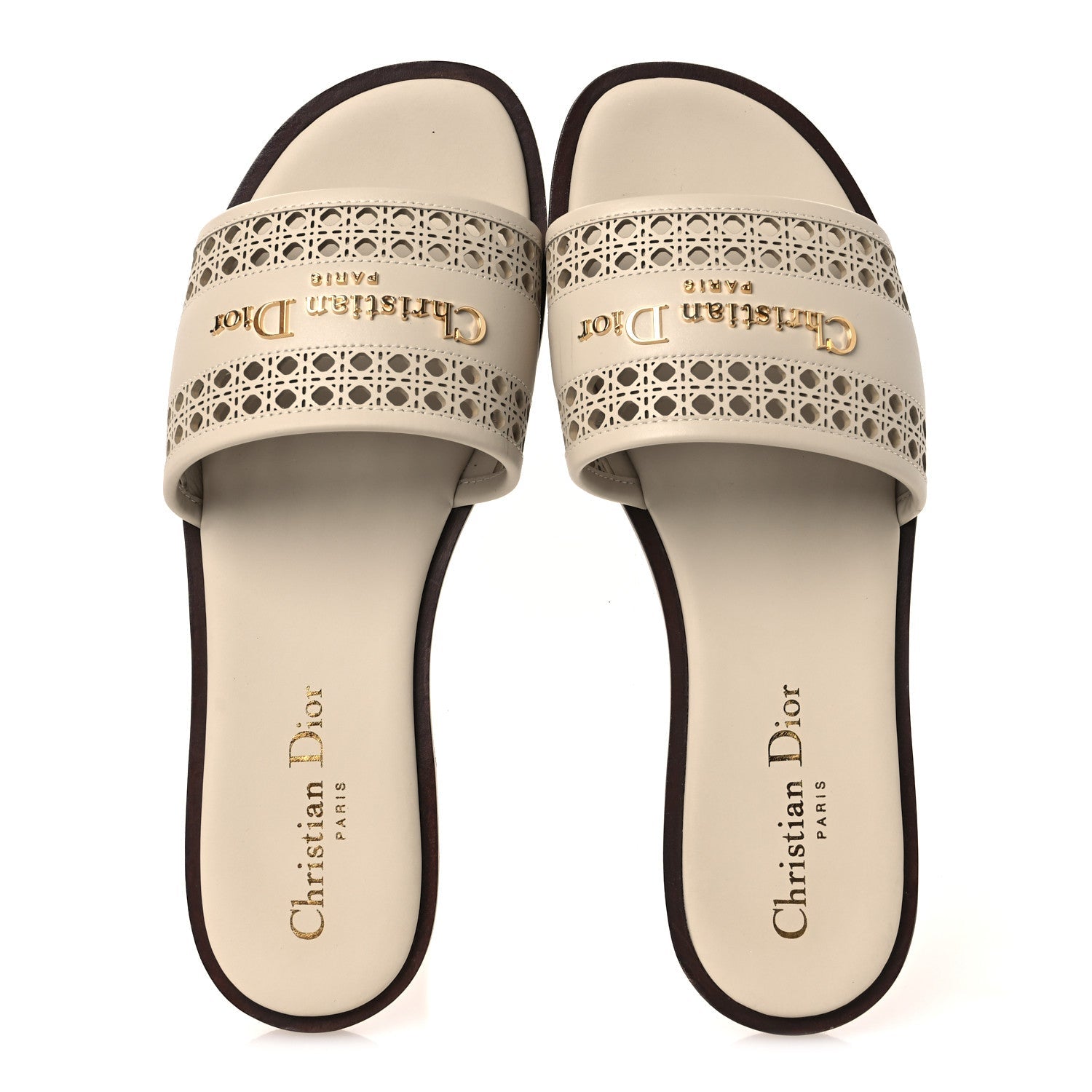 CALFSKIN LAMBSKIN MICRO CANNAGE D-LANE FLAT SLIDE SANDALS LIGHT ECRU