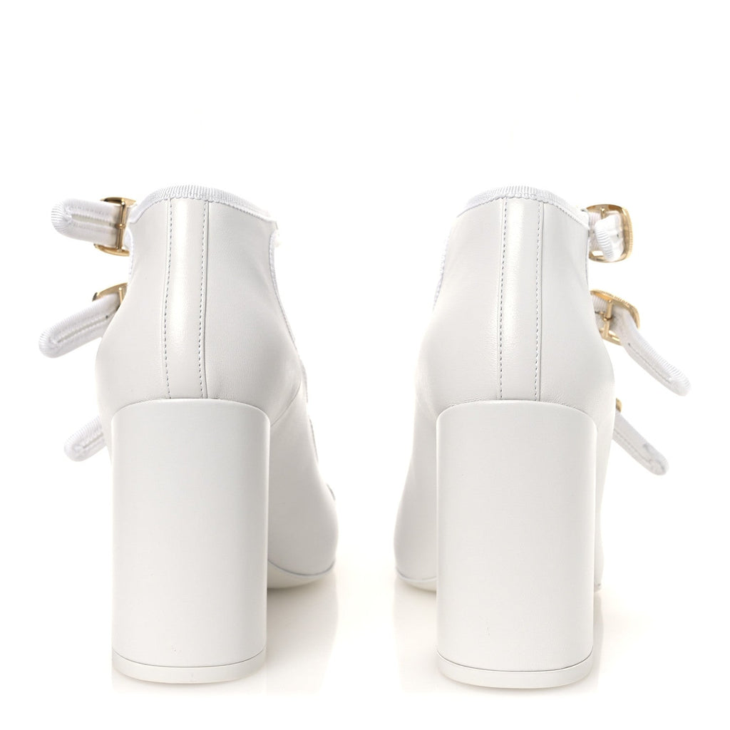 LAMBSKIN METAL MARY JANE PUMPS WHITE BLACK