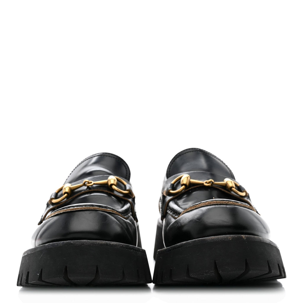 CORDOVAN LUX WOMENS HARALD HORSEBIT 25MM PLATFORM LOAFERS BLACK