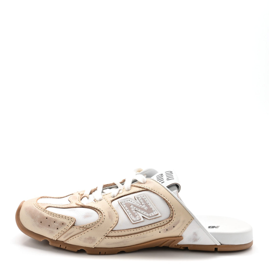 X NEW BALANCE BLEACHED CALFSKIN 530 SL SLIP-ON SNEAKERS MULES TRAVERTINE GREY WHITE