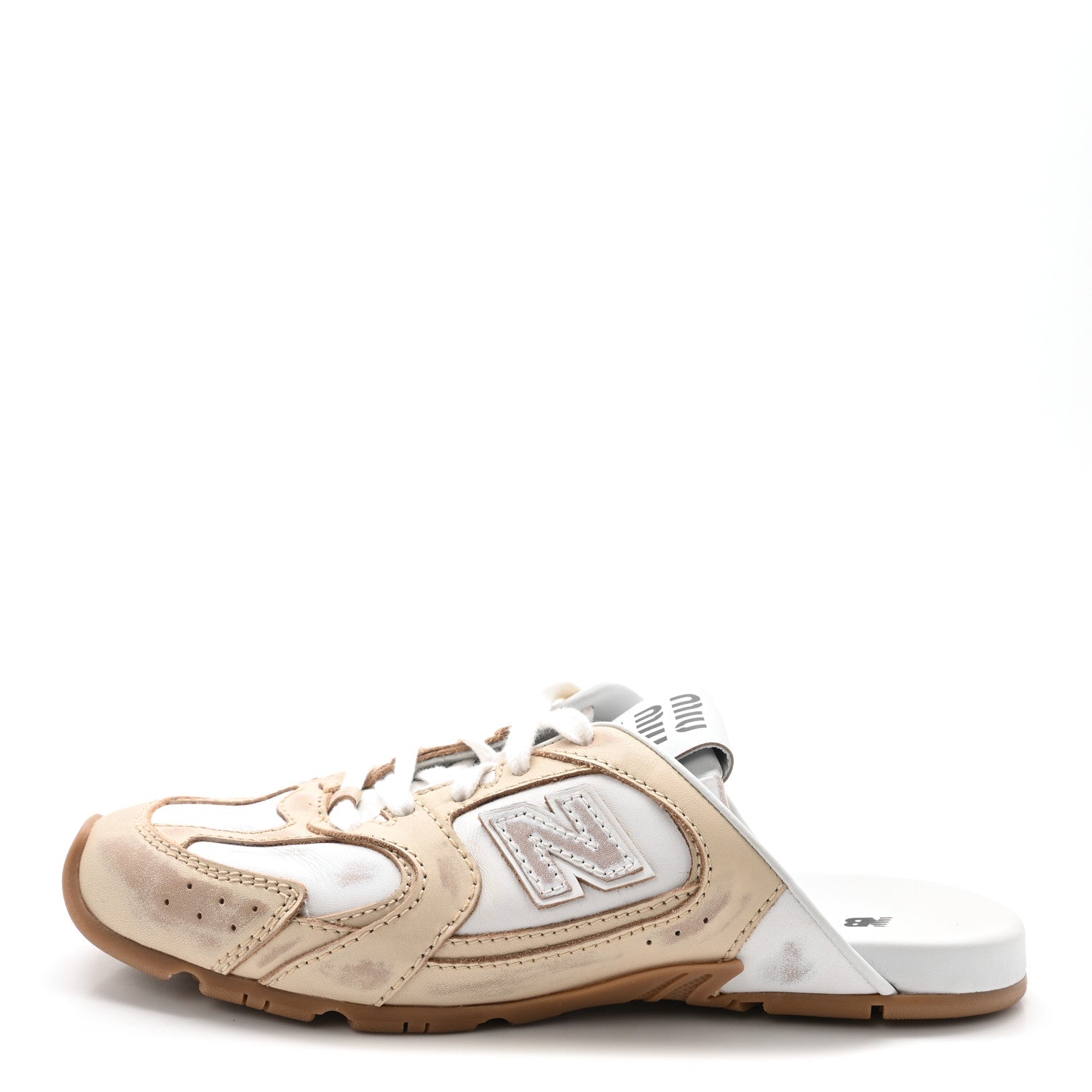 X NEW BALANCE BLEACHED CALFSKIN 530 SL SLIP-ON SNEAKERS MULES TRAVERTINE GREY WHITE