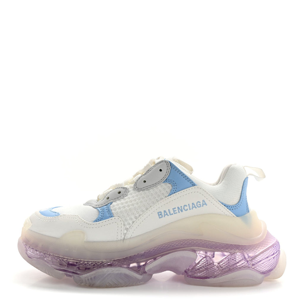 FABRIC MESH CLEAR SOLE WOMENS TRIPLE S SNEAKERS LIGHT BLUE GREY LILAC WHITE