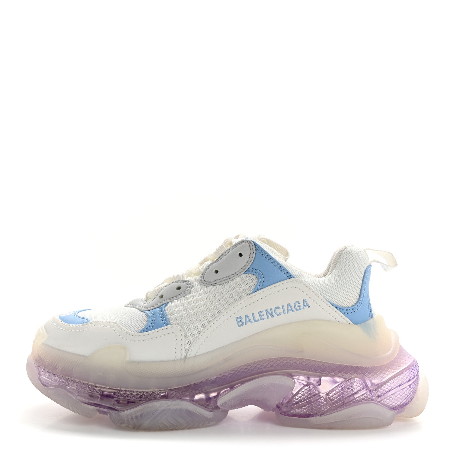 FABRIC MESH CLEAR SOLE WOMENS TRIPLE S SNEAKERS LIGHT BLUE GREY LILAC WHITE