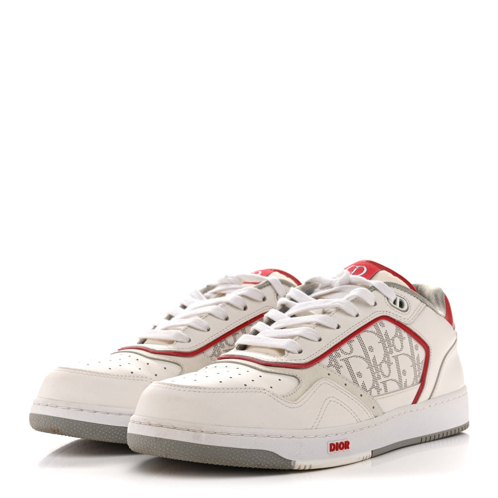 SMOOTH CALFSKIN OBLIQUE GALAXY PERFORATED MENS B27 LOW TOP SNEAKERS WHITE RED