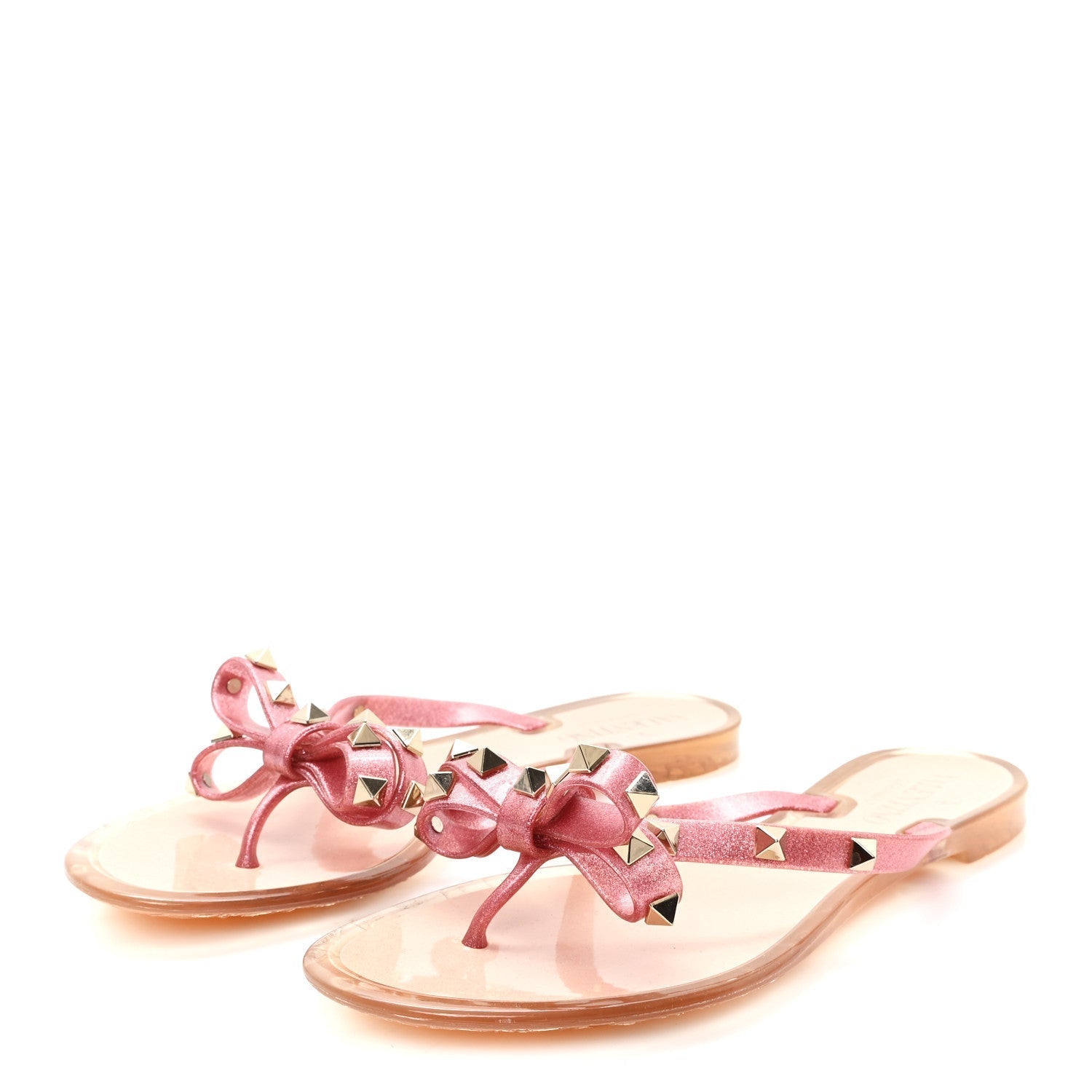 PVC JELLY GLITTER ROCKSTUD BOW THONG SANDALS PINK