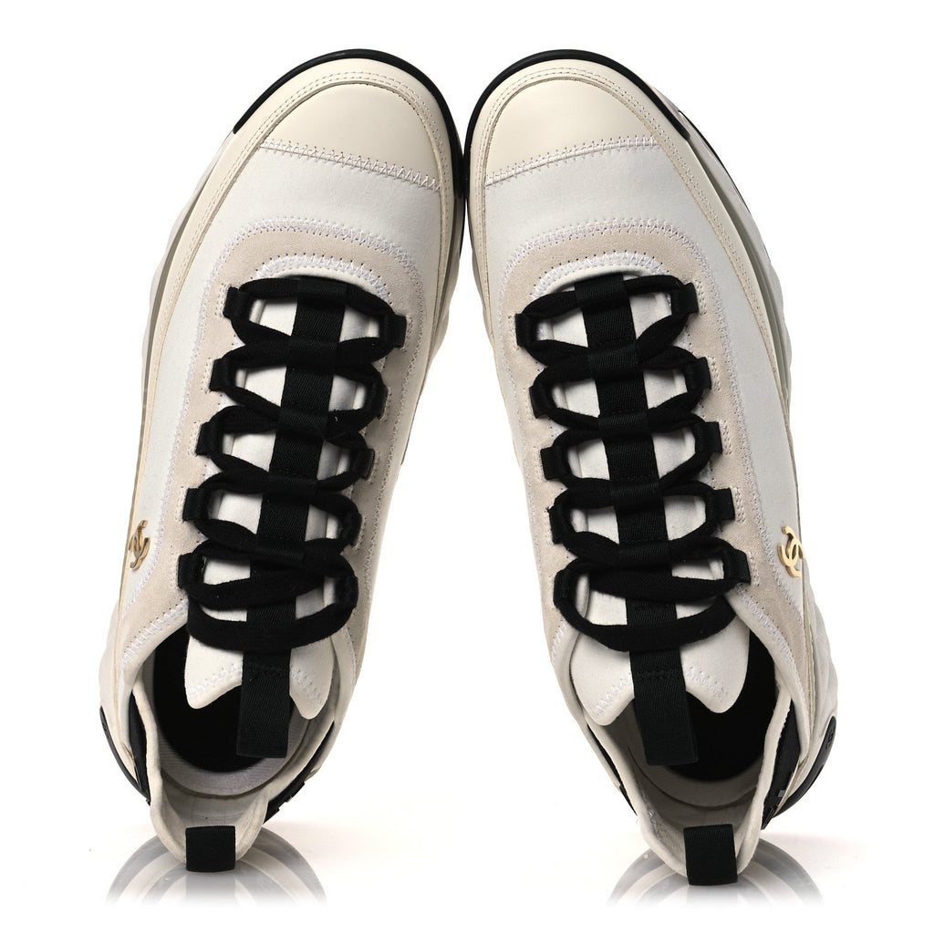 VELVET CALFSKIN MIXED FIBERS CC SNEAKERS IVORY BLACK