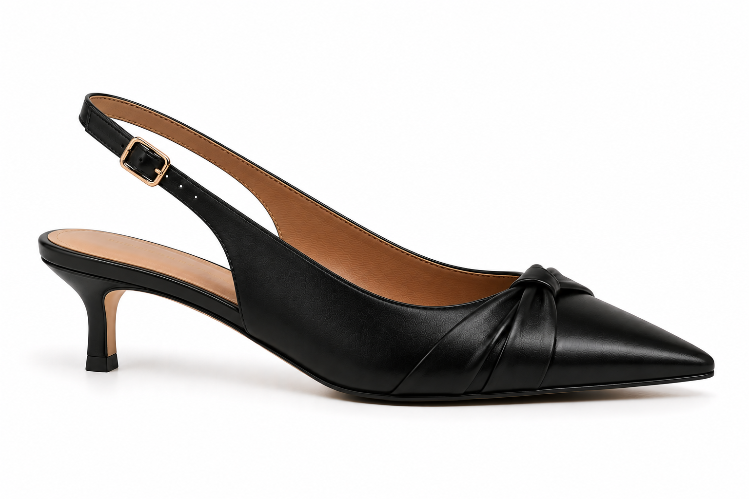 AMELIRA BLACK GOLD TIE KITTEN HEEL