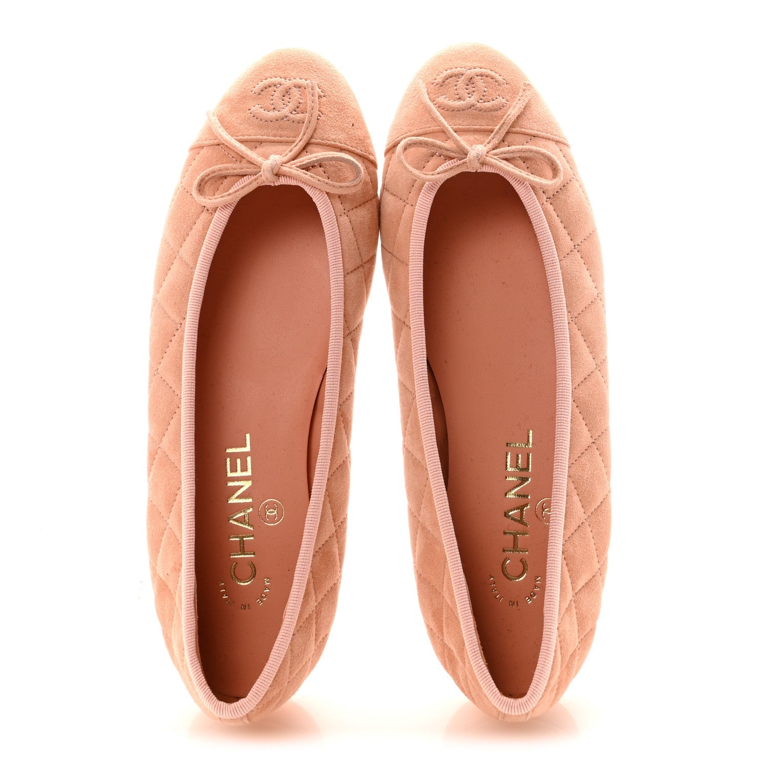 SUEDE QUILTED CAP TOE CC BALLERINA FLATS LIGHT ORANGE