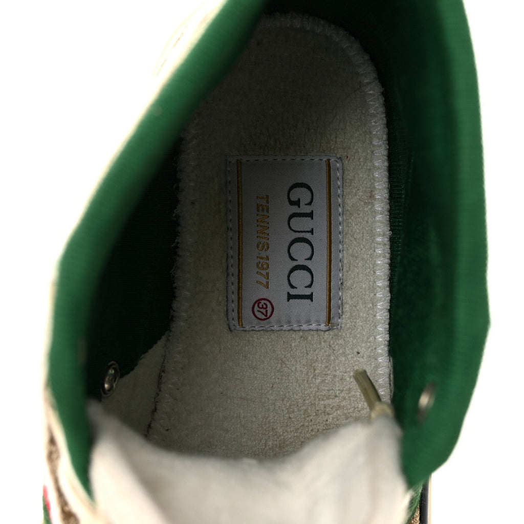 GG MONOGRAM WEB WOMENS 1977 TENNIS HIGH TOP SNEAKERS BEIGE EBONY MYSTIC WHITE