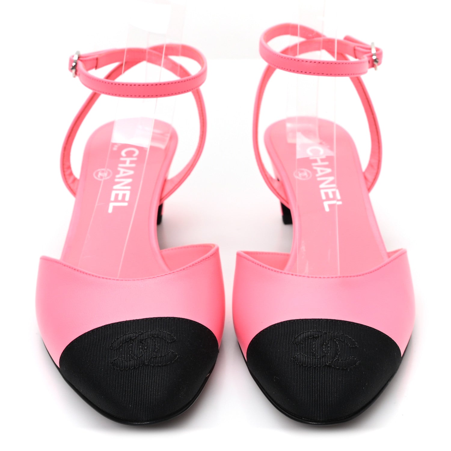 LAMBSKIN GROSGRAIN CAP TOE CC SLINGBACK PUMPS CORAL BLACK