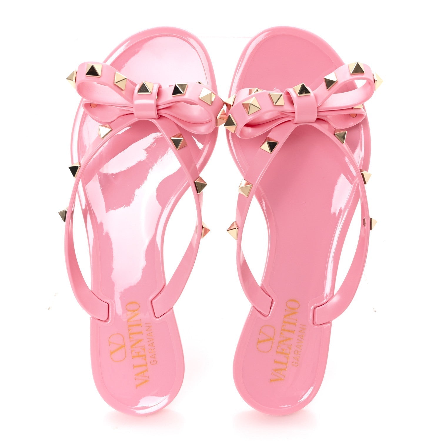 PVC JELLY GLITTER ROCKSTUD BOW THONG SANDALS BUBBLE GUM