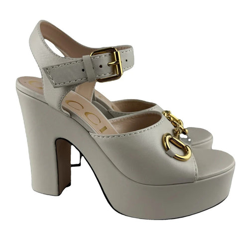Gucci Horsebit Platform Sandals - White